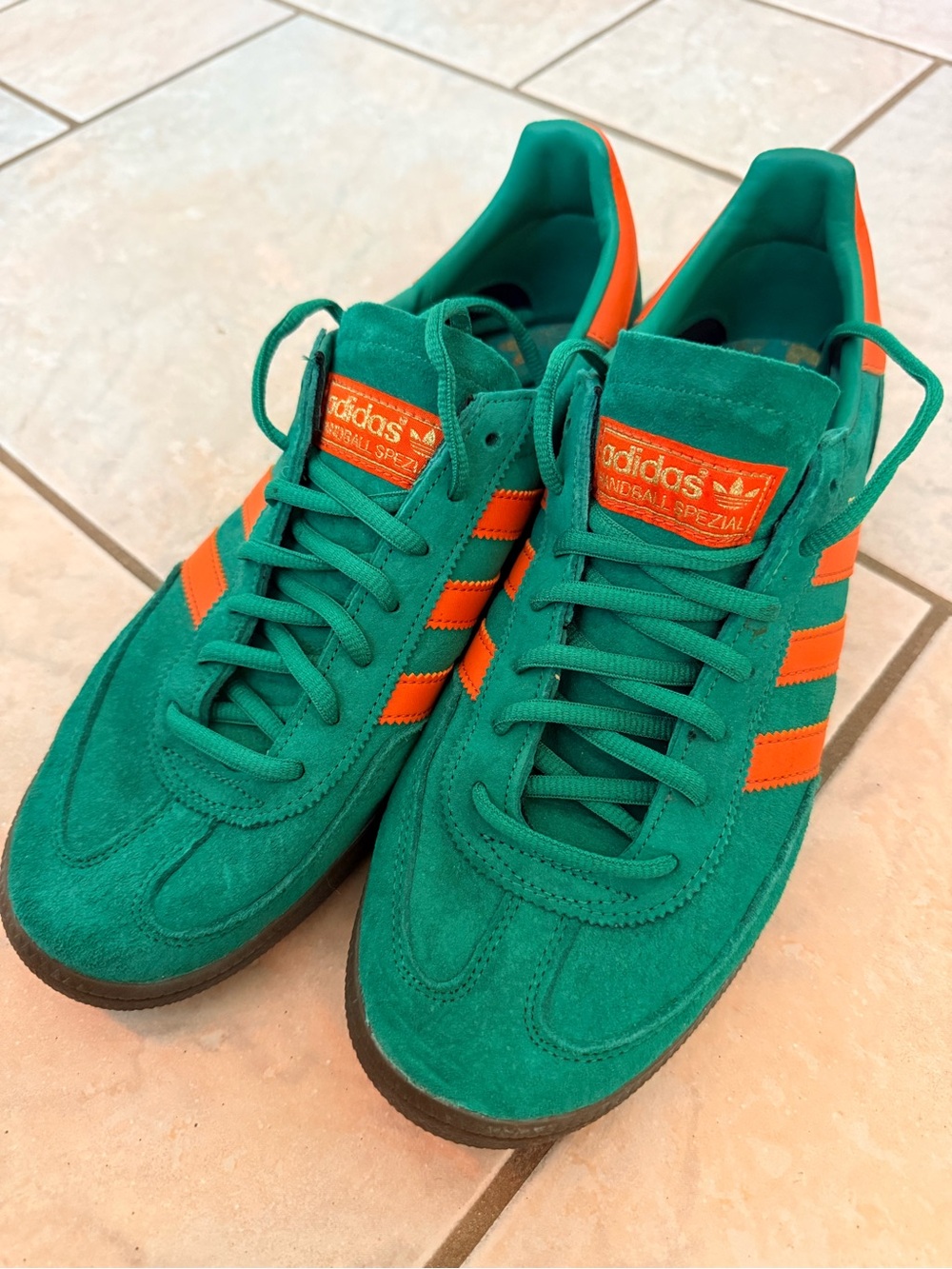 Adidas Handball Spezial BD7620 Bold Green Orange Suede Men’s US 9.5 EU 43 1/3